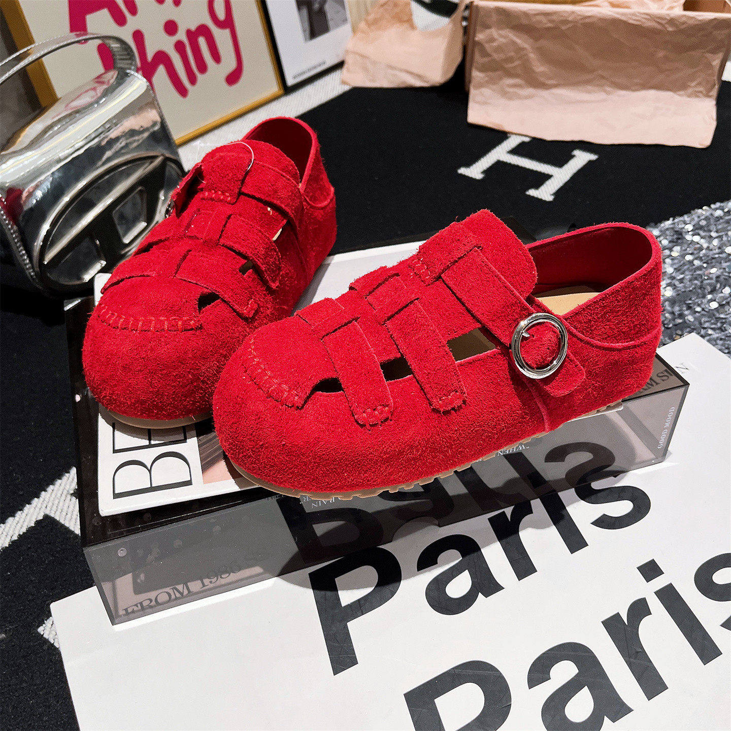 真皮版~欧货编织玛丽珍猪笼鞋厚底松糕单鞋乐福鞋小个子红色女鞋,女鞋,勃肯鞋/软木鞋,淘宝优惠券,粉丝福利购,淘宝优惠卷