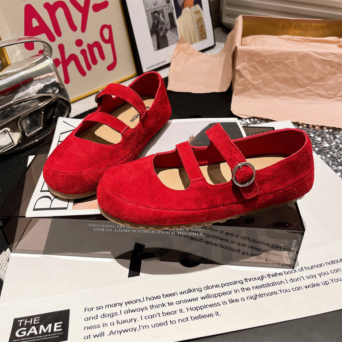 真皮版~欧货一字浅口玛丽珍芭蕾风单鞋平底红色豆豆鞋乐福鞋女鞋,女鞋,时尚芭蕾鞋,淘宝优惠券,粉丝福利购,淘宝优惠卷