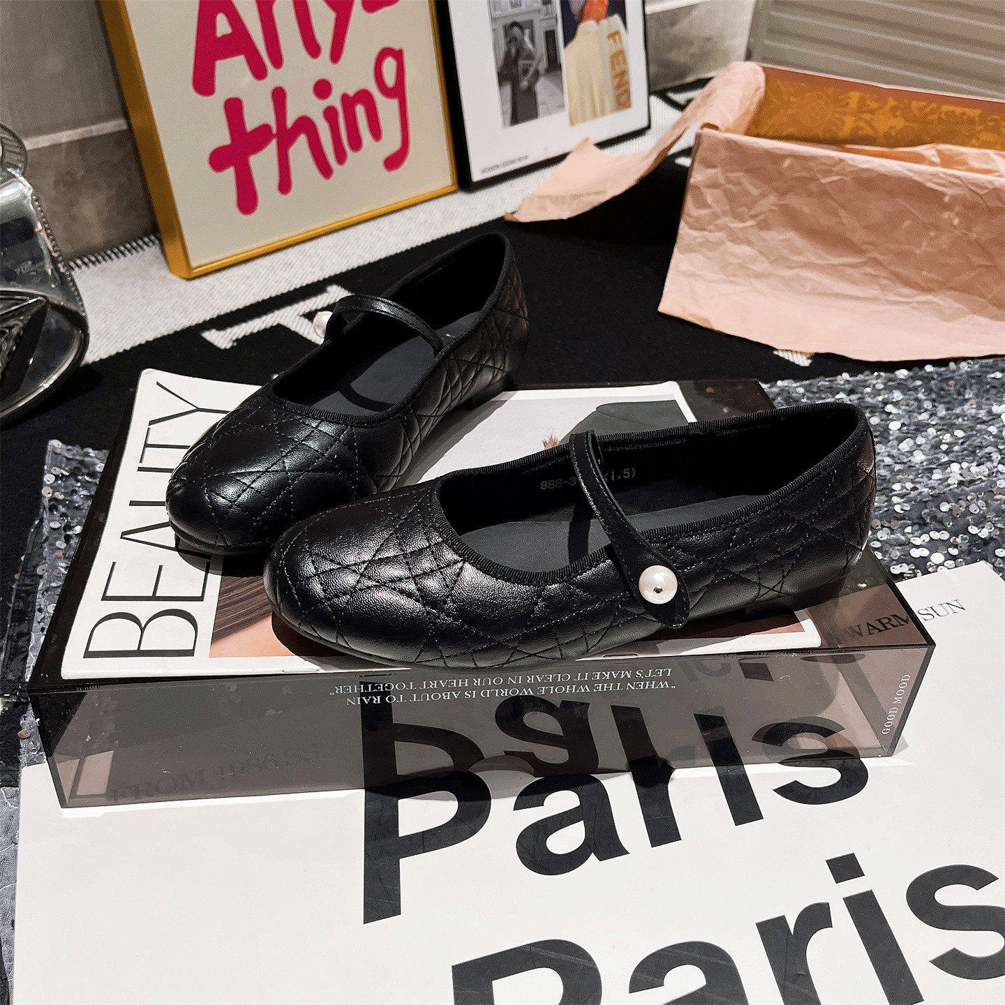 软皮版~韩版菱格珍珠芭蕾风浅口玛丽珍小皮鞋浅口单鞋平底鞋女鞋,女鞋,时尚芭蕾鞋,淘宝优惠券,粉丝福利购,淘宝优惠卷