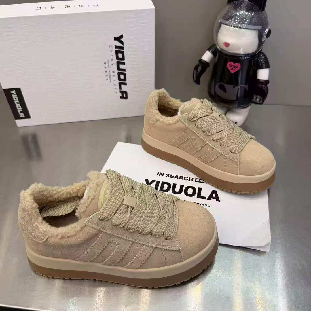 欧洲站大头厚底加绒休闲板鞋女2025秋季百搭保暖面包鞋潮流运动鞋