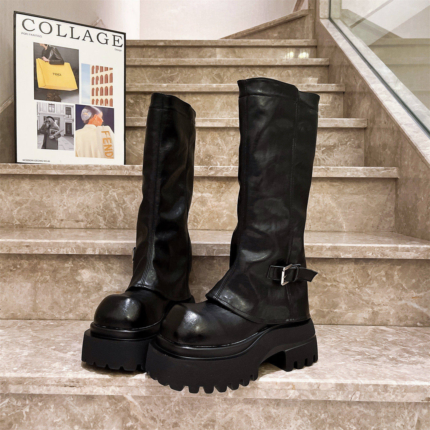 7cm~欧货裤管靴厚底松糕小个子机车靴马丁靴骑士靴时装靴加绒女鞋,女鞋,马丁靴,淘宝优惠券,粉丝福利购,淘宝优惠卷