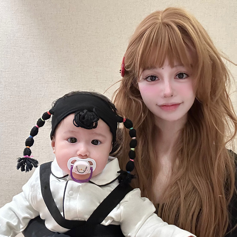 韩国婴儿发带假发辫子发饰超萌男女宝宝头饰婴幼儿假刘海发箍头箍