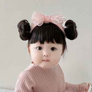 婴儿假发发带女宝宝丸子头发饰女童公主头饰蝴蝶结假刘海儿童头箍