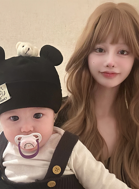 新生婴儿帽子秋冬款男女宝宝套头帽超萌小熊婴幼儿护囟门无檐胎帽