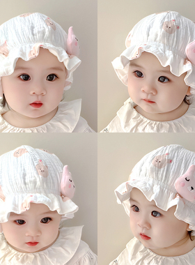 春秋季婴儿帽子超萌可爱男女宝宝渔夫帽婴幼儿童纱布防晒帽遮阳帽