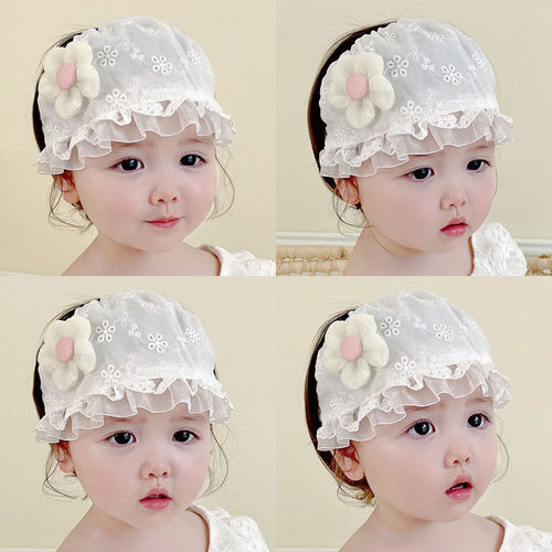 甜美小公主蕾丝花边婴儿护囟门帽