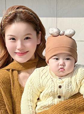 秋冬款婴儿帽子小月龄宝宝双层棉质胎帽超萌蝴蝶结婴幼儿童套头帽