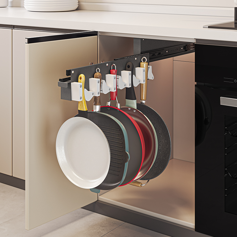 不锈钢厨房锅架置物架家用橱柜放锅具收纳拉篮柜内挂锅铲抽拉锅架