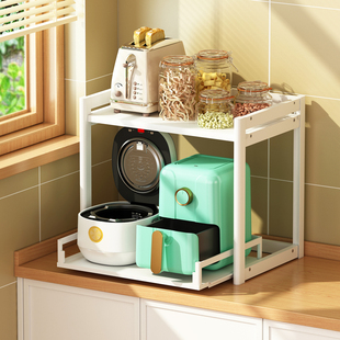 太空铝厨房电饭煲置物架台面双层可放电饭锅收纳放空气炸锅的架子