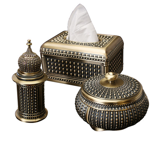 复古纸巾盒牙签盒烟灰缸套装乔迁新婚家居摆件时尚礼品带礼盒套装