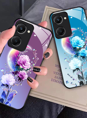 vivoY37手机壳viovy37a时尚镜面玻璃壳vivi y37a全包硅胶防摔viv0y37女款月亮花网红vlv0 y937新款保护套防摔