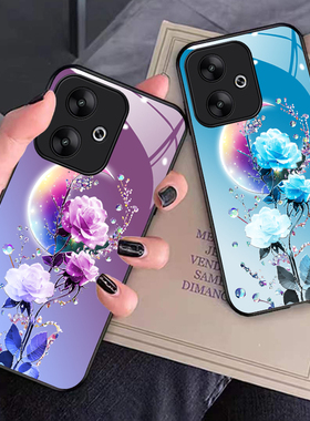 适用于红米turbo3手机壳Miuiturbo3时尚镜面玻璃壳24069RA2lC全包硅胶防摔24069RA21C女款月亮花网红新款全包