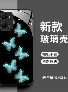 适用于华为荣耀play7t手机壳RKY-AN10简约时尚蝴蝶play7t全包耐脏玻璃荣誉Plαy7t高级感防摔HONORpiay7t新款