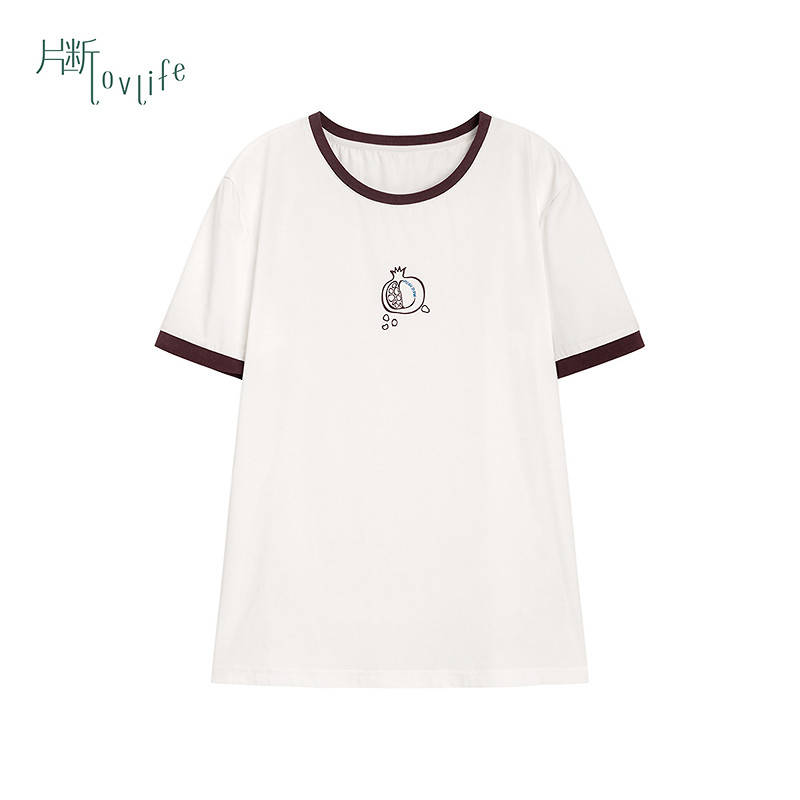片断正肩T恤女夏季新款圆领撞色时尚学院风减龄小个子上衣图片
