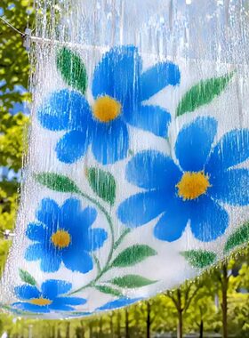 夏季户外蓝色系花朵雨丝帘天幕商业街景区公园街道悬挂装饰可定制