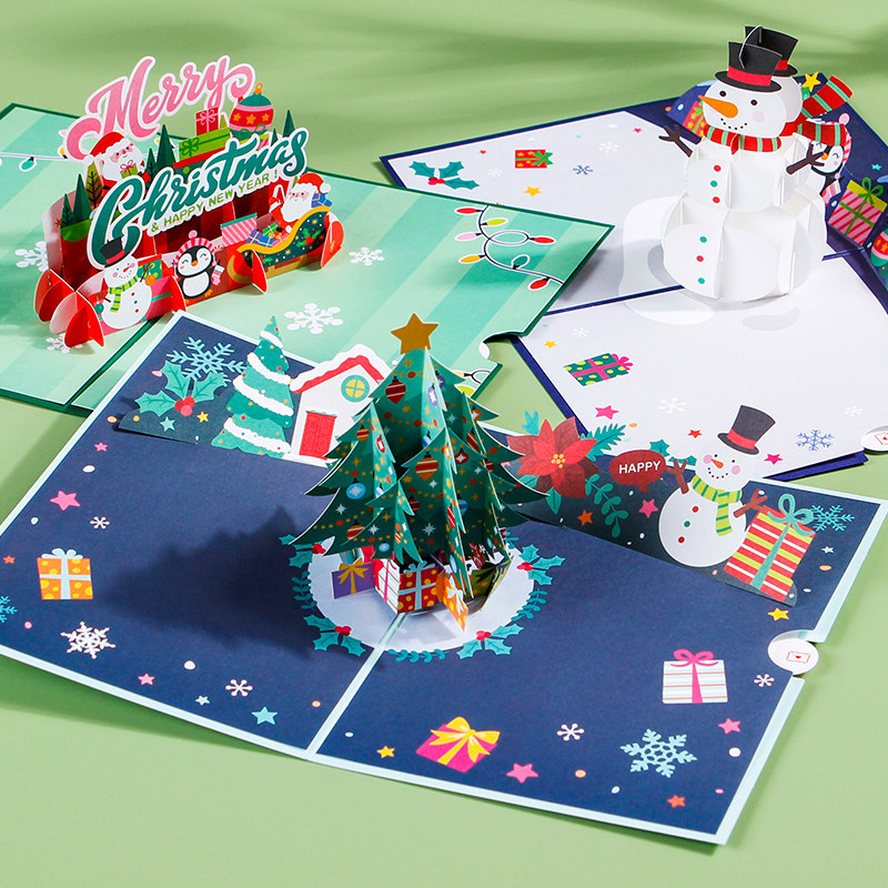 圣诞咭圣诞树贺卡立体3d商务老人christmas gift儿童公司祝福卡片
