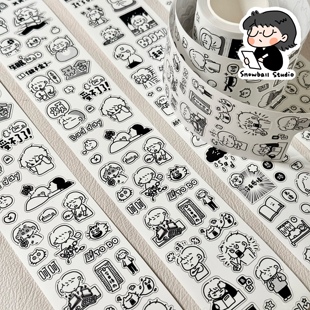 雪球太太【极烦主义】切膜胶带贴纸卷手帐咕卡模切贴纸贴画