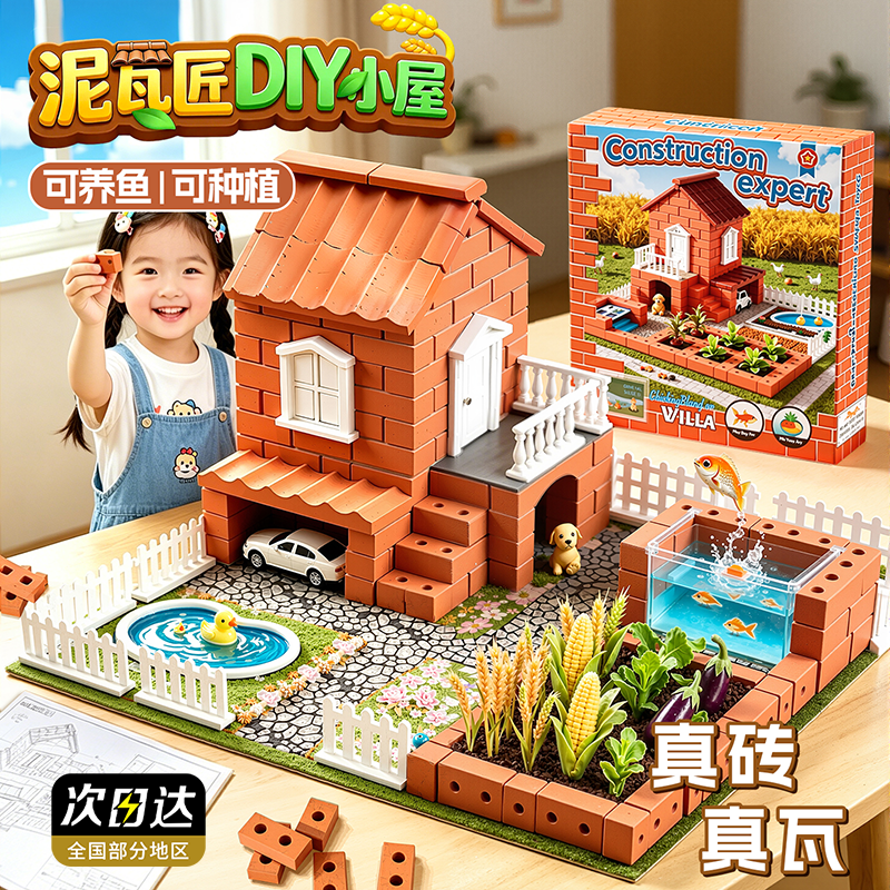 泥瓦匠盖房子砌墙玩具女孩真砖真瓦diy手工六一儿童节送礼生日男3