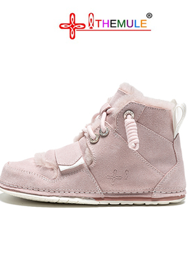 THEMULE丑萌鞋女羊皮毛一体平底粉色雪地靴加绒厚底宽楦鞋短靴冬