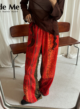 NEANT宽松显瘦复古版刻印花缎面拼色松紧腰头休闲裤CodeMe买手店