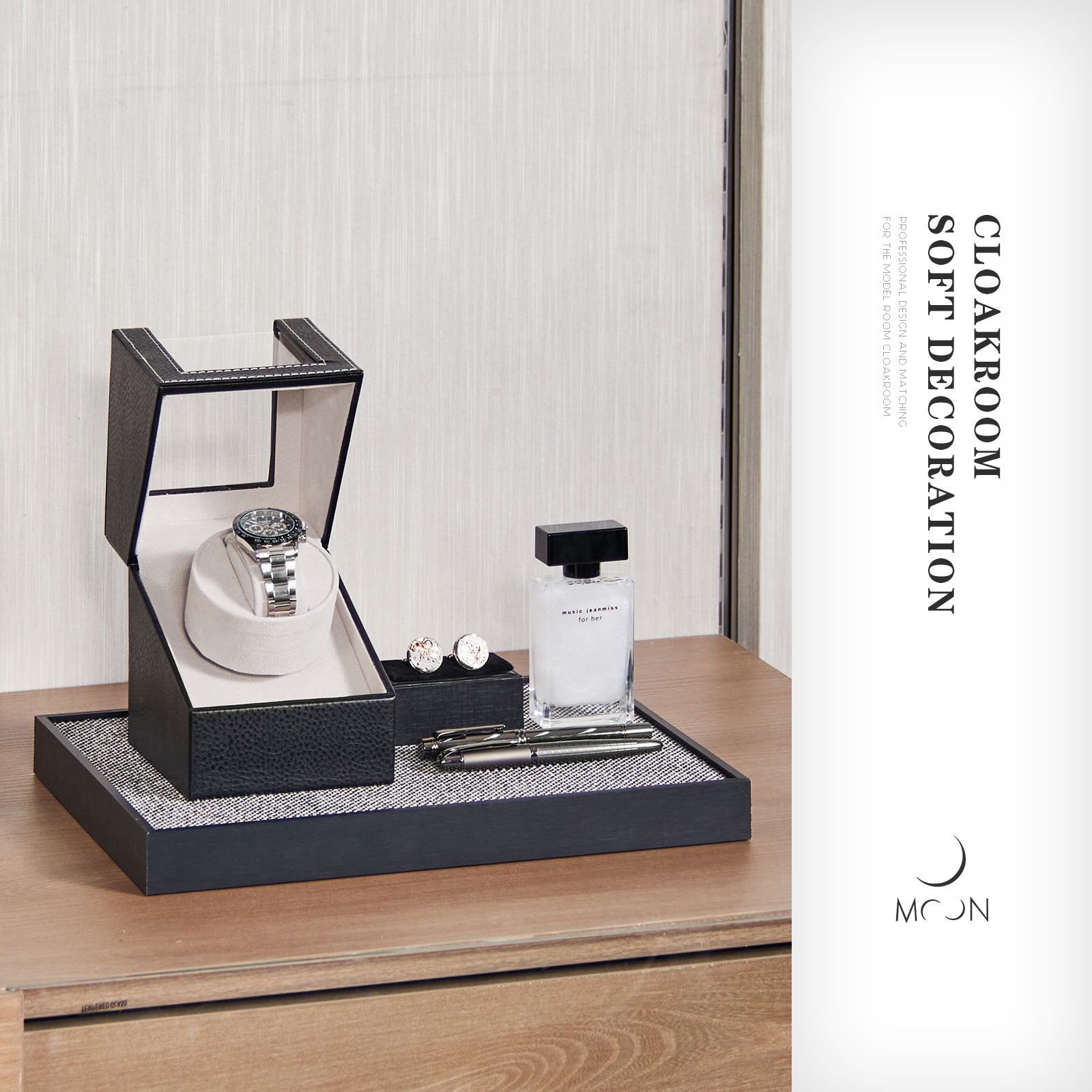 MOON慕空间样板房衣帽间男士梳妆台摆件表盒袖扣软装饰品摆设道具