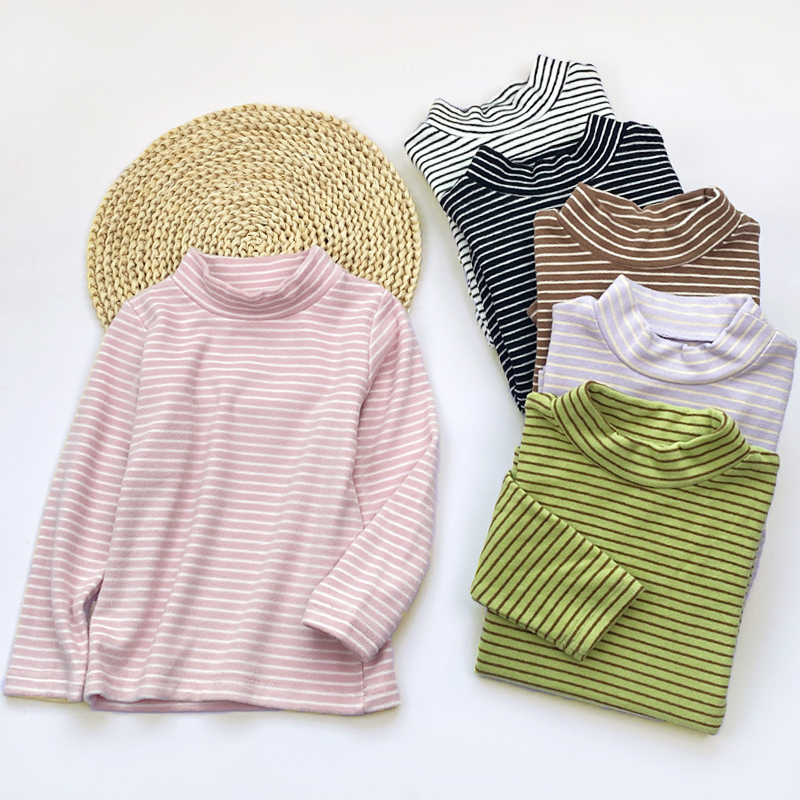 儿童条纹打底衫秋冬发热绒长袖