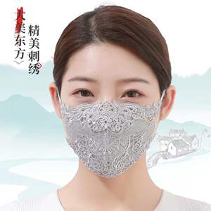 时尚蕾丝口罩女冰丝薄款春夏季双层防晒防紫外线透气女神蕾丝面罩