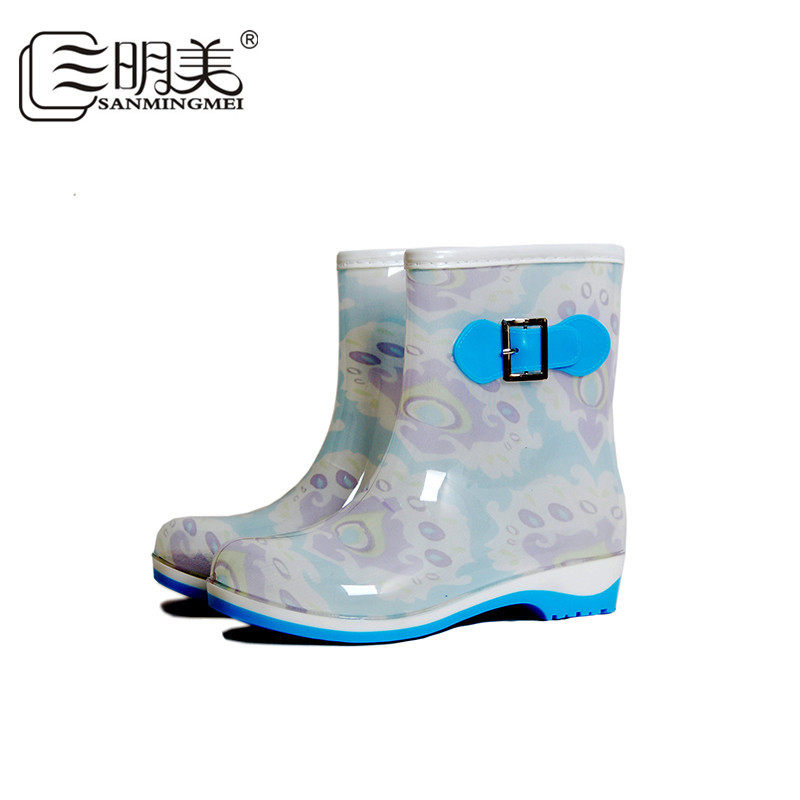 女雨鞋蝴蝶结边扣套鞋中
