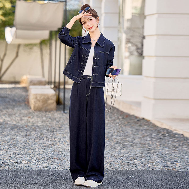 牛仔套装两件套春装女2026新款洋气时尚时髦气质阔腿裤搭配一整套