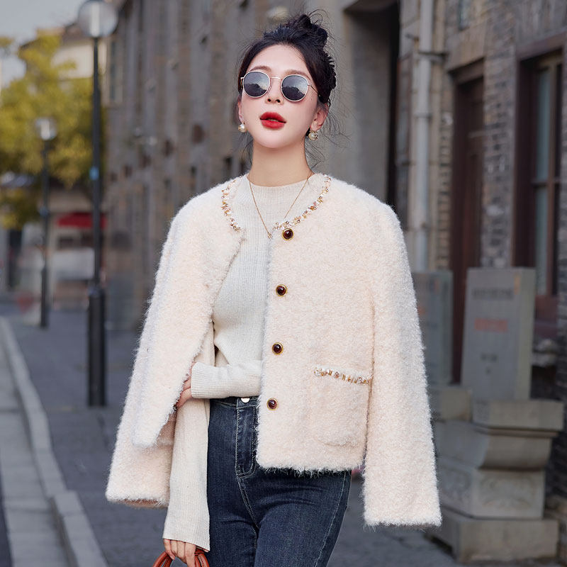 超好看高端小香风皮毛一体羊羔毛厚外套女冬季名媛气质高级感上衣