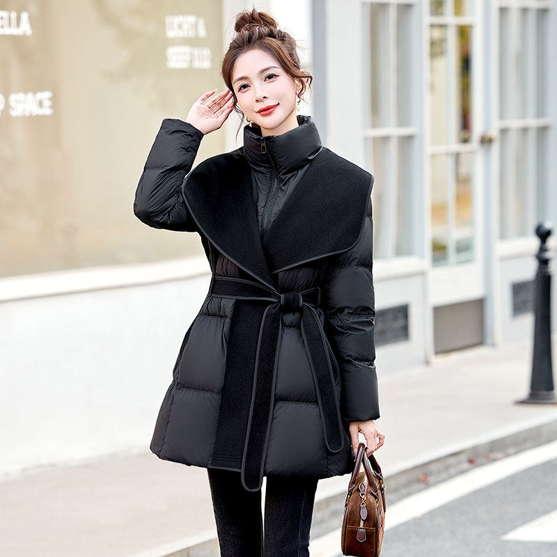 双面羊毛90绒大翻领显瘦羽绒服