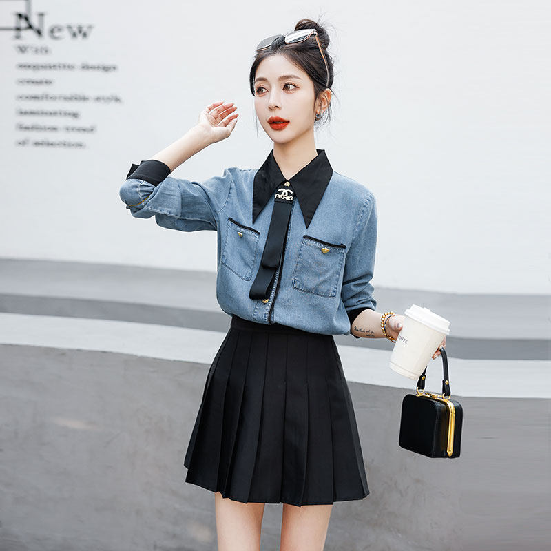 正肩牛仔衬衫上衣外套女短款内搭叠穿2025年春秋新款高级感小个子,女装/女士精品,衬衫,淘宝优惠券,粉丝福利购,淘宝优惠卷
