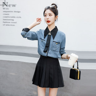 正肩牛仔衬衫上衣外套女短款内搭叠穿2026年春秋新款高级感小个子