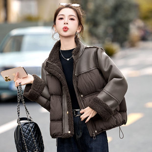 羊羔毛皮毛一体拼接羽绒服外套女冬季2025新款小个子今年流行爆款
