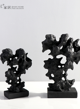 新中式风黑色假山样板间仿太湖石