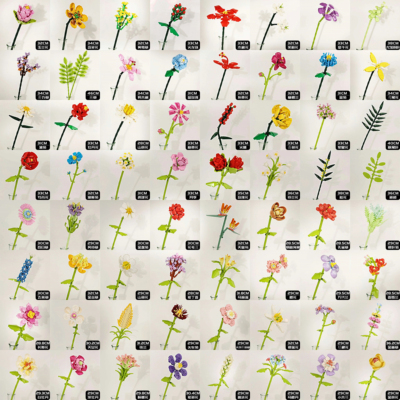 单支永生花朵积木玫瑰花向日葵积木花diy手工拼装摆件玩具送女友