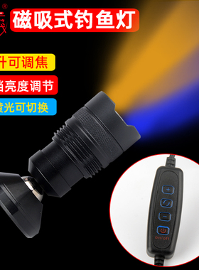 筏钓杆稍灯聚焦黄蓝10档调光磁吸式安装万向筏钓灯桶灯钓鱼灯诱鱼