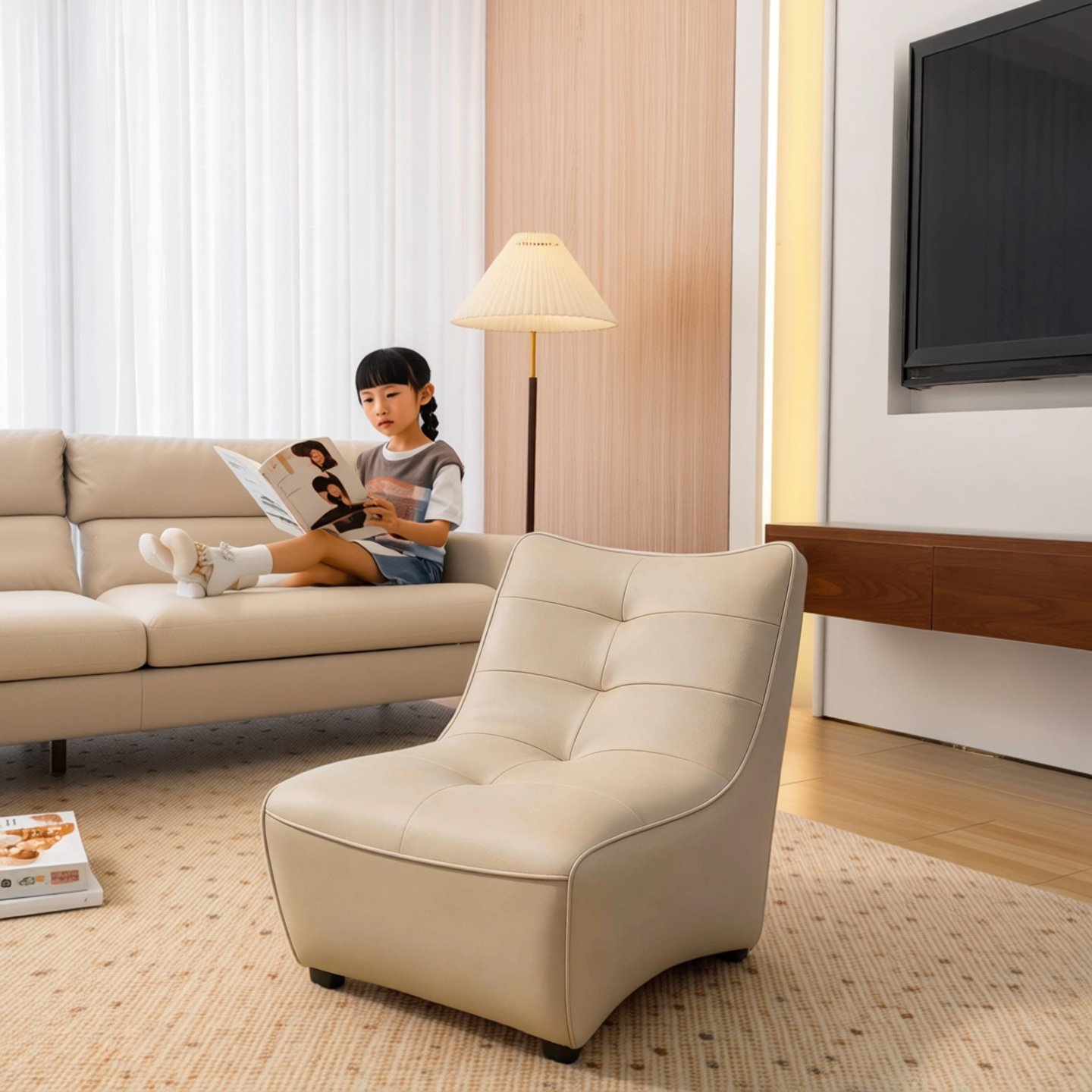 网红毛毛虫沙发小号儿童沙发客厅小椅子创意坐凳带轮子轻奢设计款