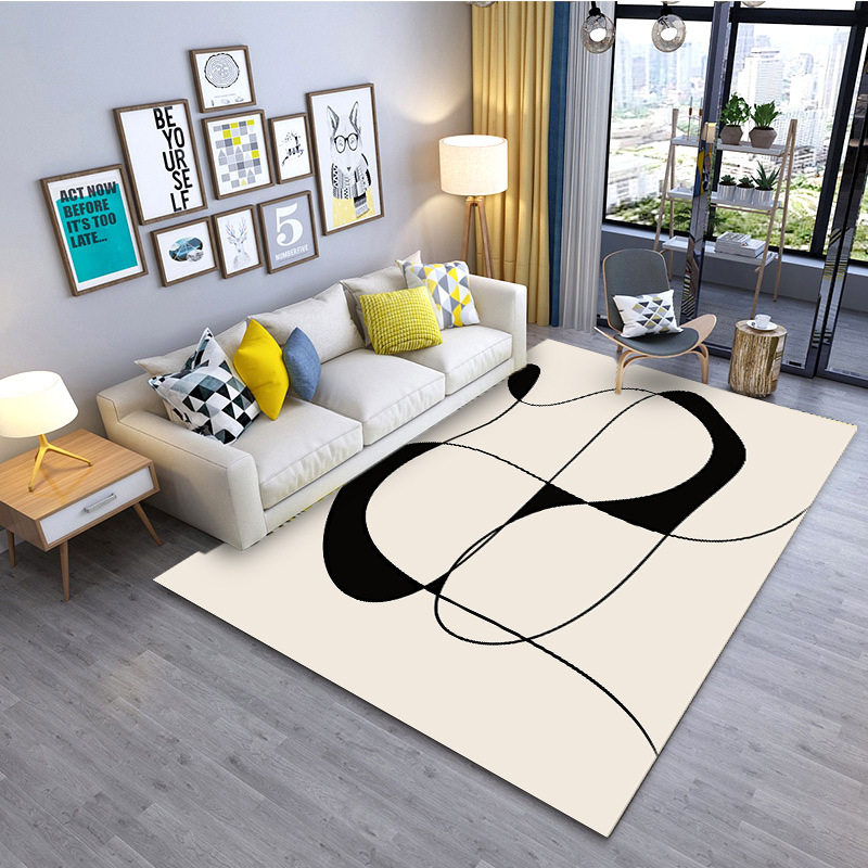 黑白色系客厅沙发茶几毯简约满铺仿羊绒地毯卧室隔冷床边毯易