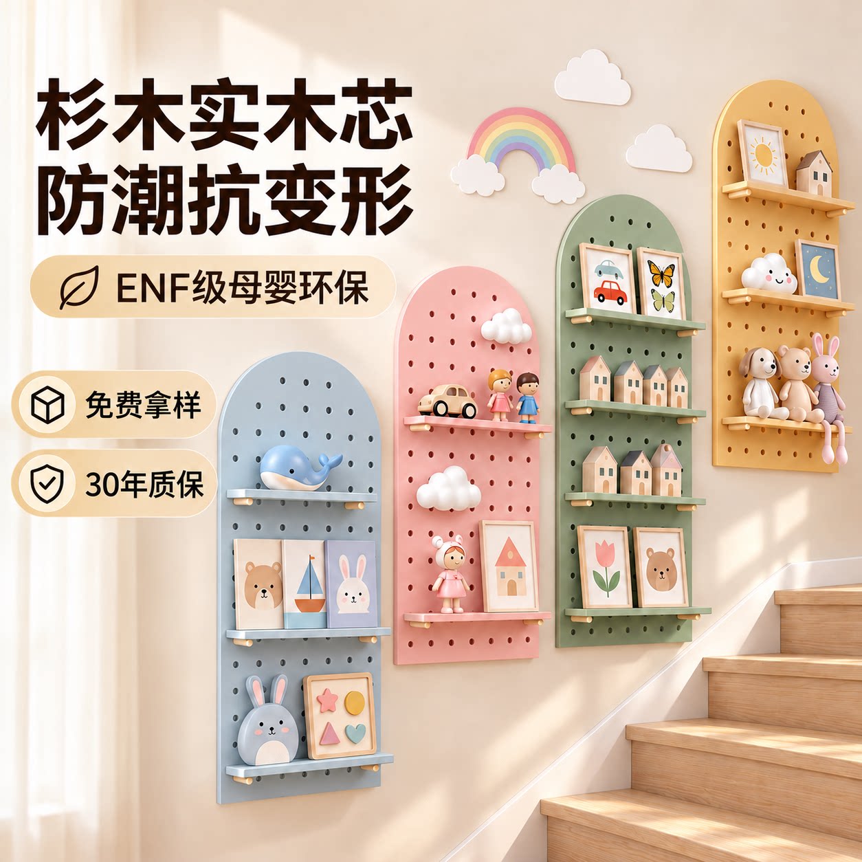 洞洞板置物架入户玄关墙面墙上置物架免漆板造型墙定制收纳架挂板
