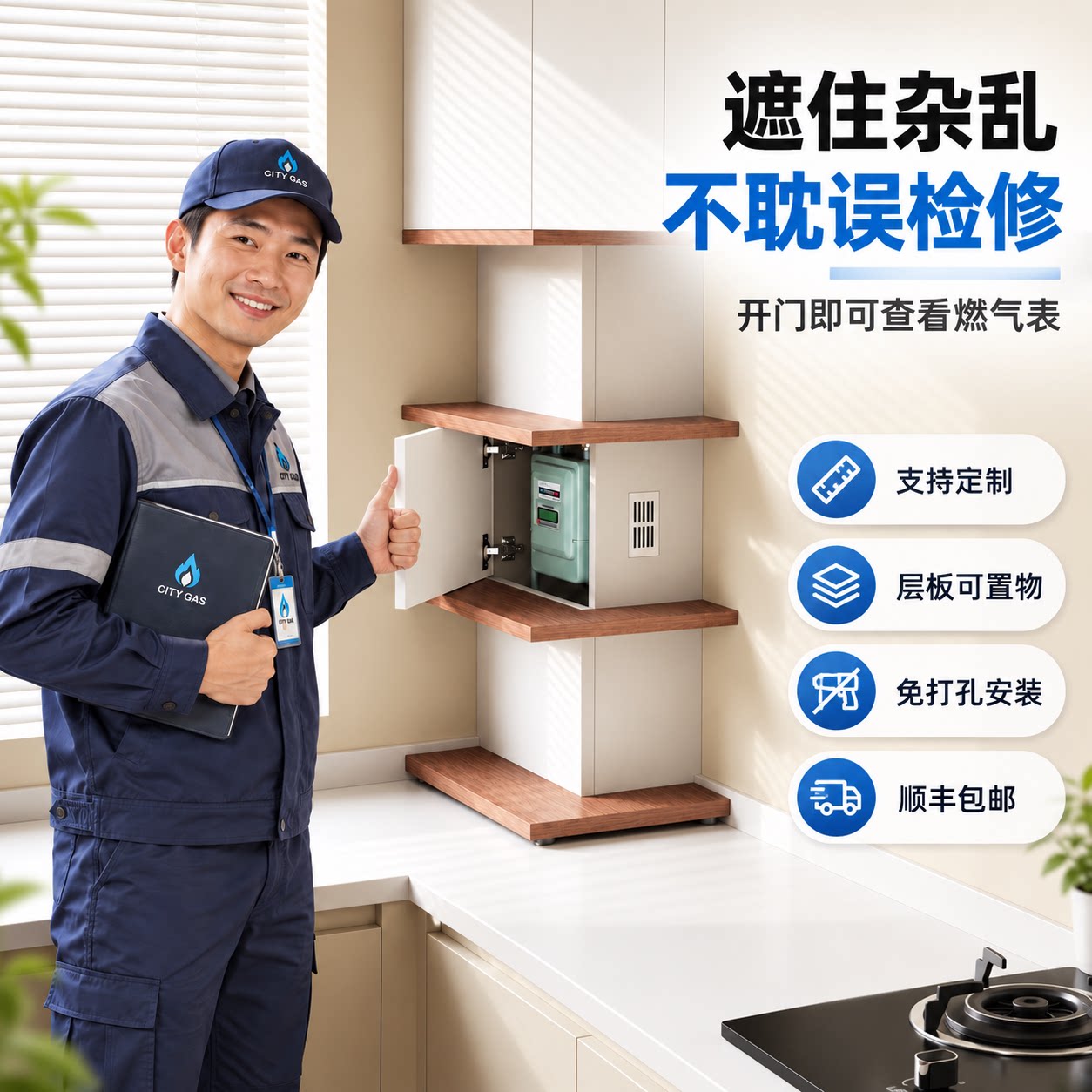 朴昂实木燃气管道遮挡装饰热水器遮挡罩天然气管子遮丑置物架定制图片