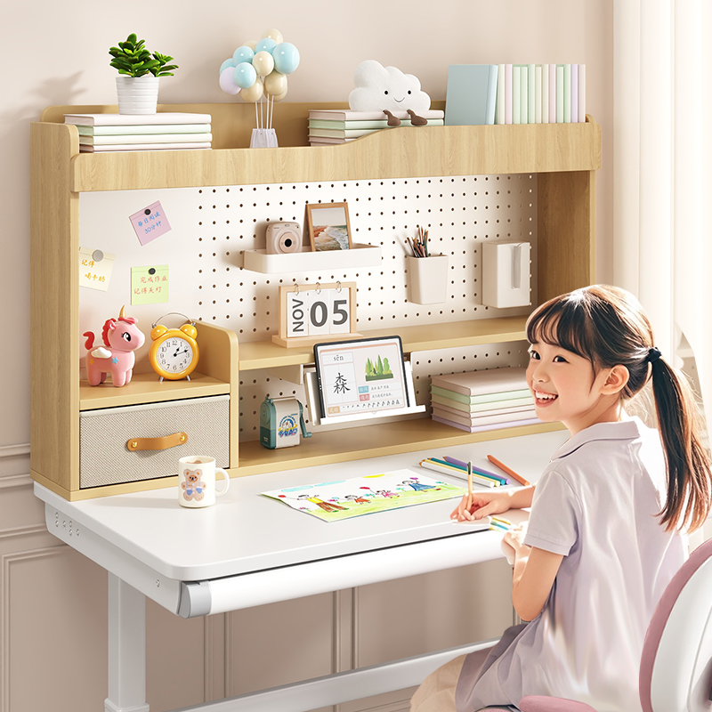 儿童学习桌上置物架实木桌面收纳