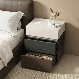 床头柜暗格带锁家用卧室实木一体收纳柜高级感轻奢儿童创意储物柜