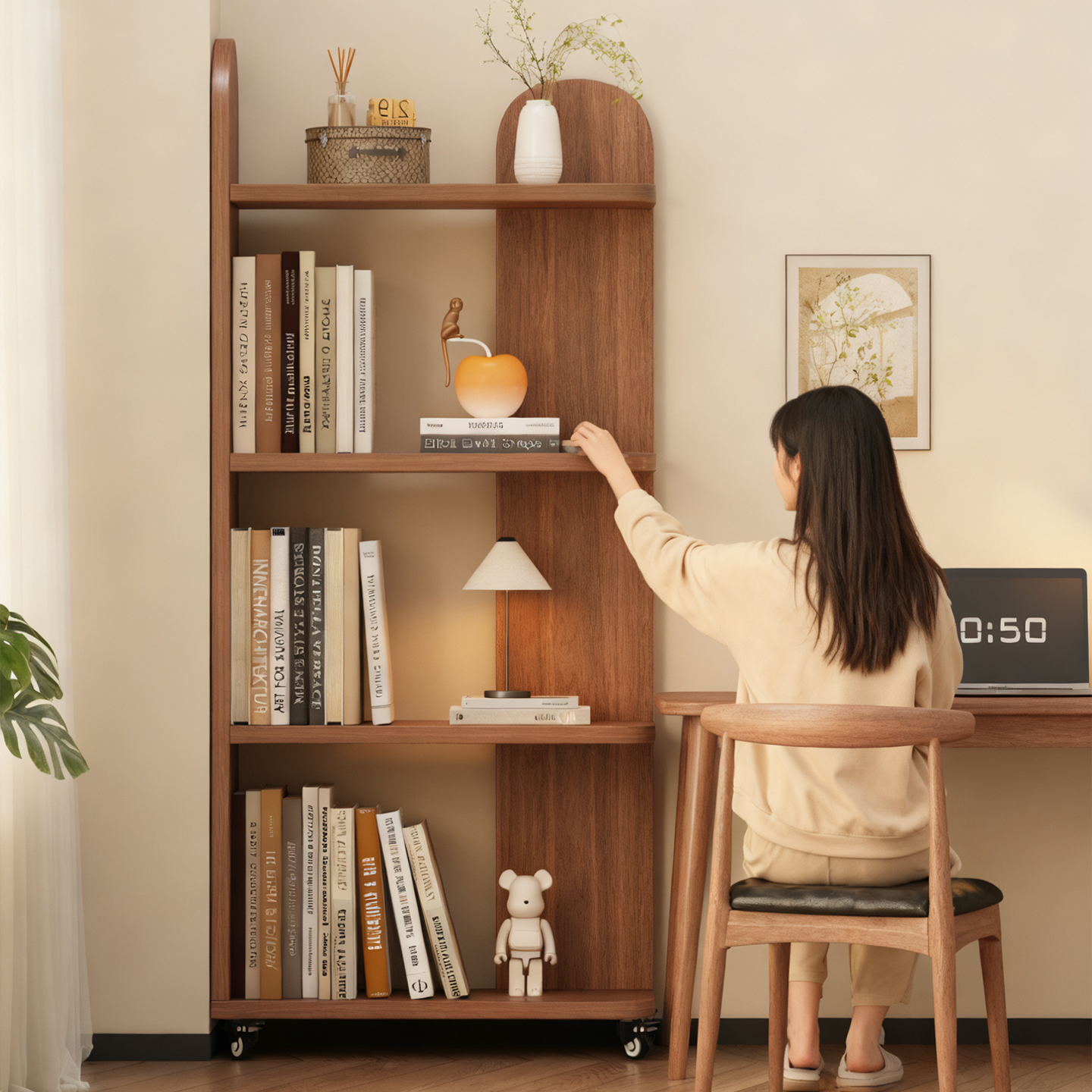 实木书架转角落地置物架家用学生小书柜可移动客厅角柜简易儿童架