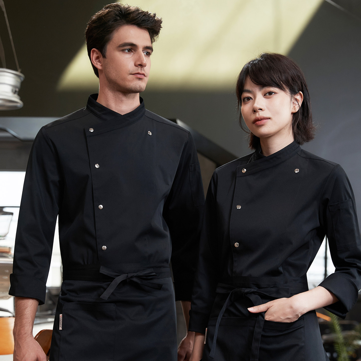 秋冬新品厨师工作服长袖男后厨餐厅餐I饮烘焙厨房厨师服定制套装