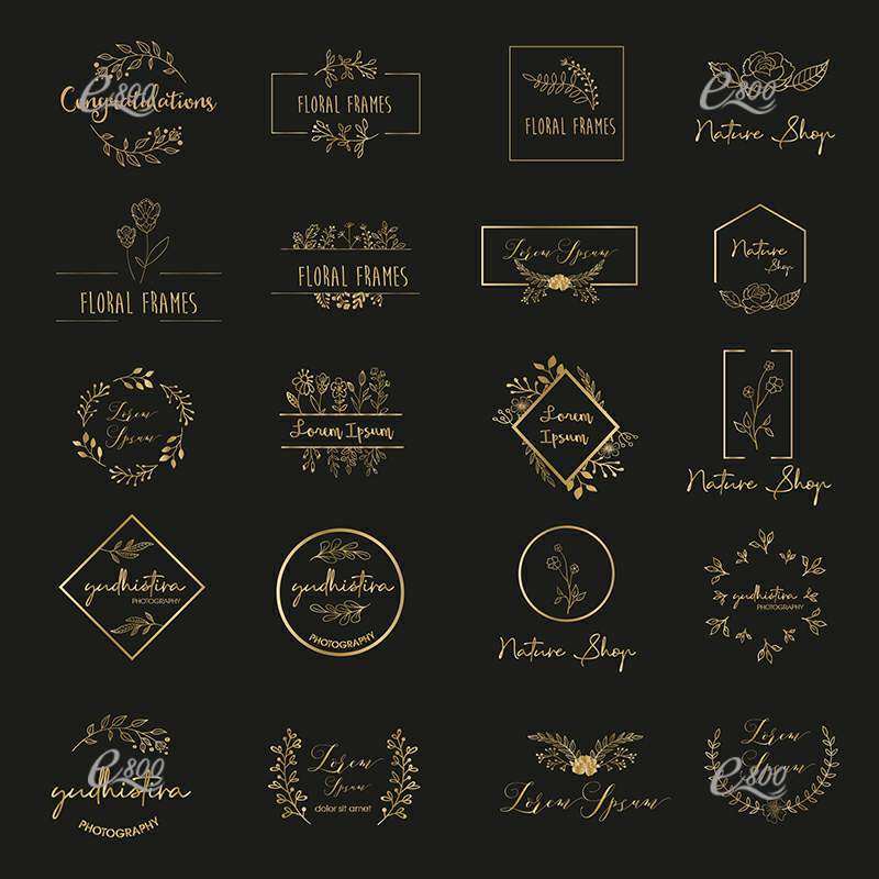 金色简约异形边框花边婚礼主题logo海报头像ai psd png设计素材