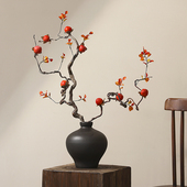 中式 枯枝造型枝仿真柿子樱桃枝高级感禅意茶室客厅餐桌台茶几摆件