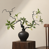仿真可折树枝水石榕枯藤绿植侘寂中式 饰品 陶瓷瓶假花艺玄关酒店装