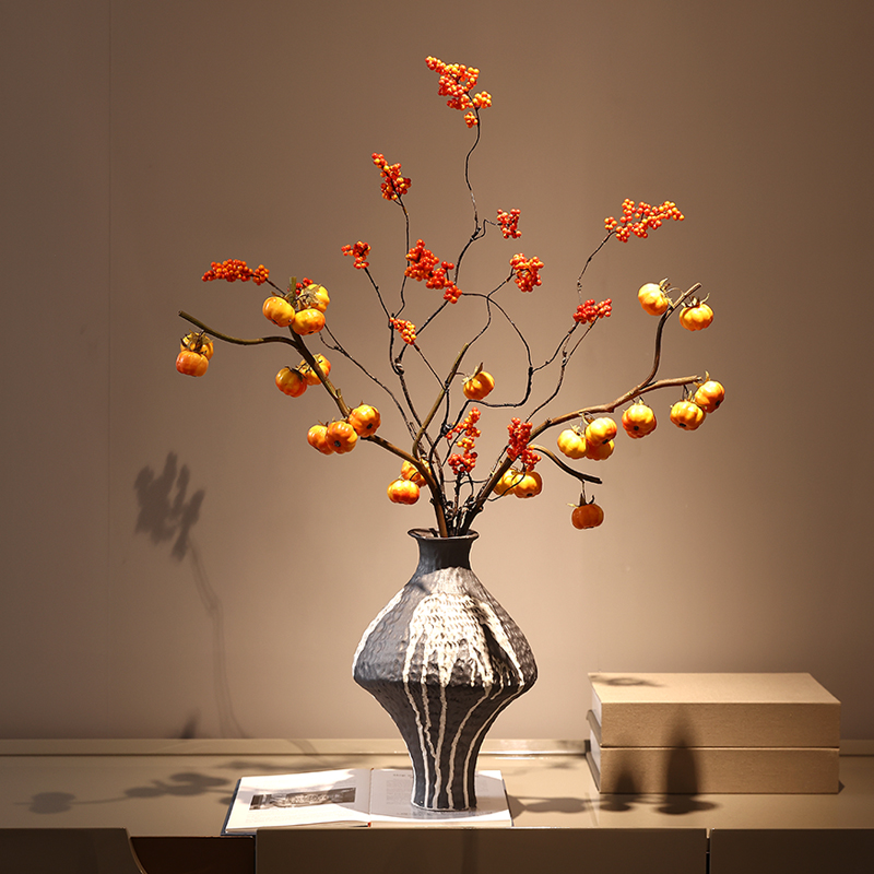 高级感仿真南瓜枝假花果实花艺造景花瓶摆件客厅绿植桌面花艺装饰