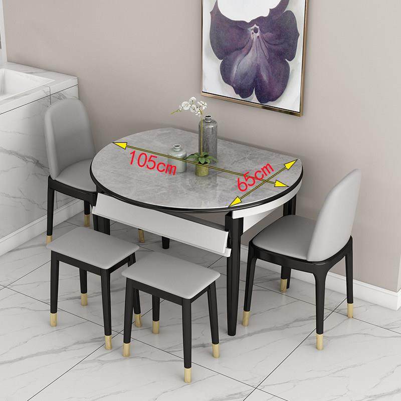 岩板餐桌可伸缩方圆两用小户型家用餐桌简约现代轻奢实木吃饭桌子